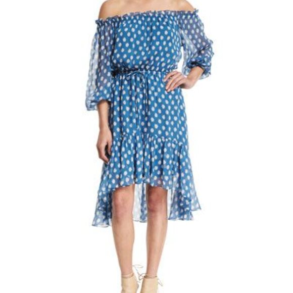 Diane von Furstenberg DVF Camila Two Hi-Low Silk Chiffon Dot Batik Dress, Size 8 - Picture 2 of 15